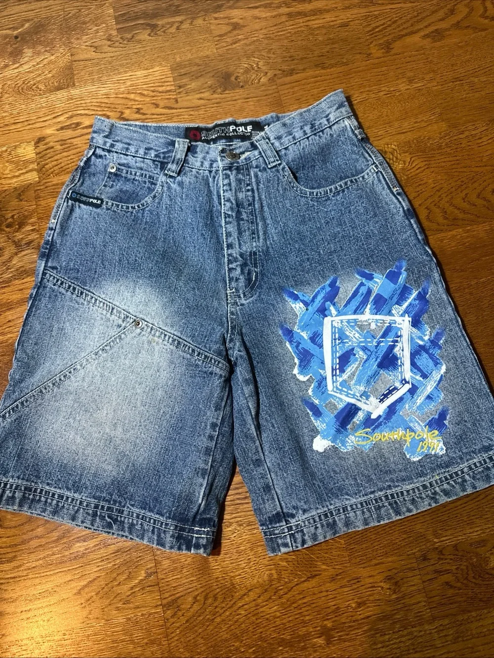 South Pole Youth 14 Denim Shorts Faded Printed Skater Jean Shorts 26x8